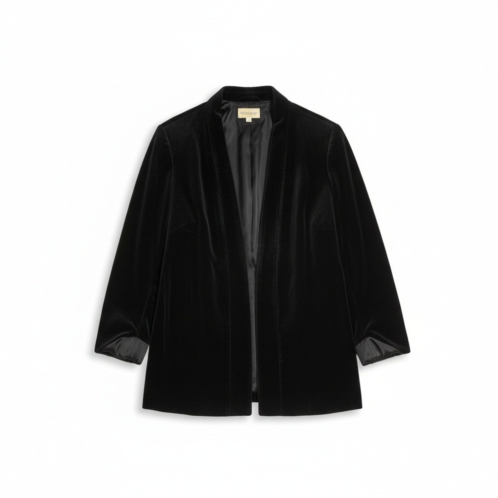 Collections Black Cotton Velvet Open Front Shawl Collar Blazer,‎ Women's Medium